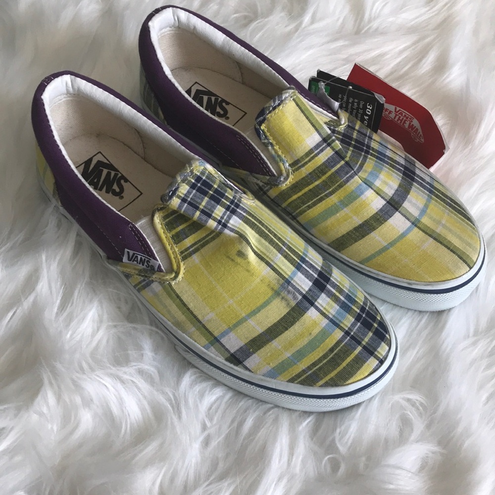 Vans Slip on Shoes Sneakers US 7 Yellow Plaid Ltd Edition Korea Brand New Unique